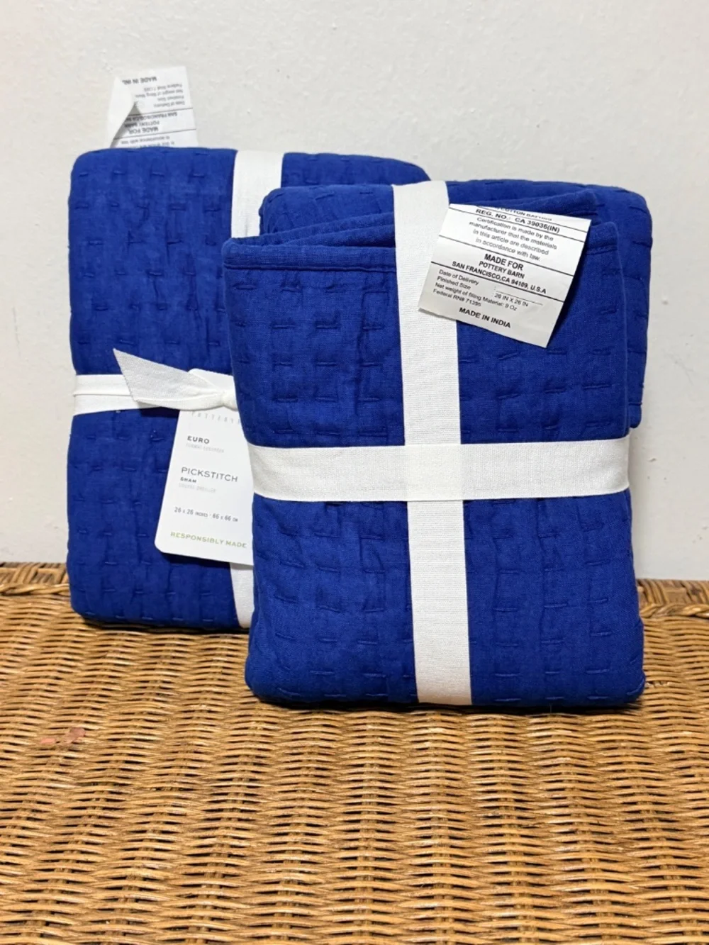 Pottery Barn Euro Pick Stitch Handcrafted Quilted Sham. Sz. 26